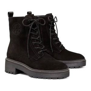 Tory Burch Black Suede Lug-sole Combat Ankle Boots